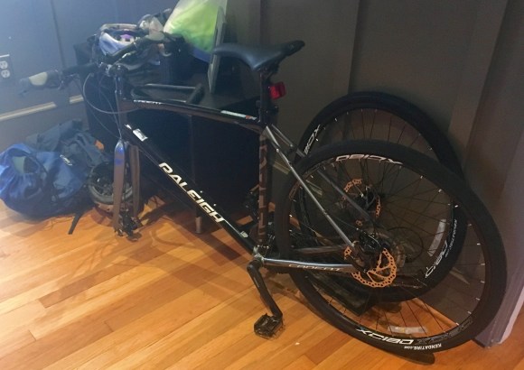 The bike was fine. We had to take the wheel off to get it home. 