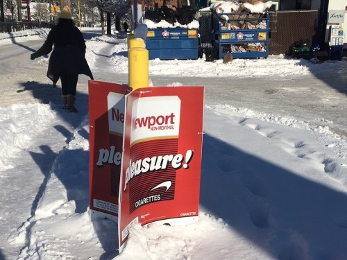 Snow. Long shadows. Cigarette ads.